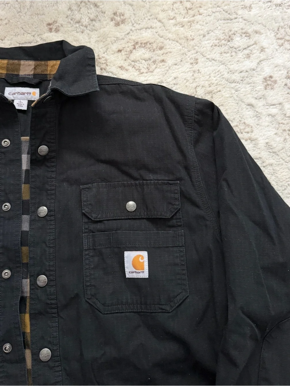 Carhartt Men's Ripstop Solid Shirt Jacket Black Flannel Lined